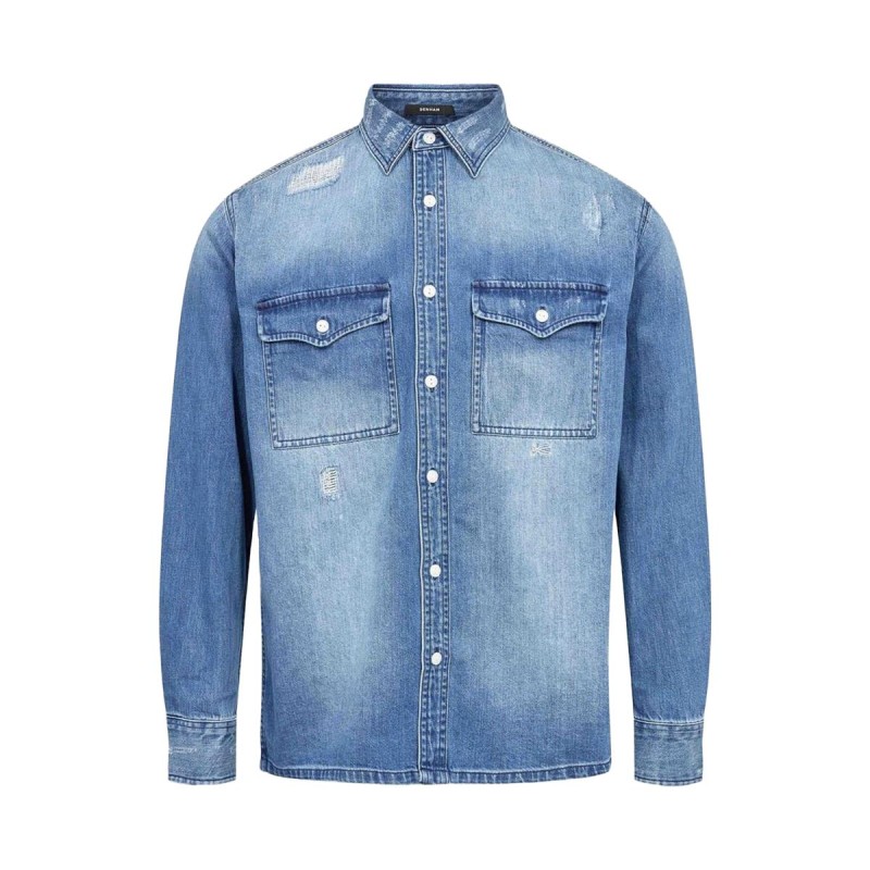 Denham Bark Box Shirt Mid Blue 01230143031