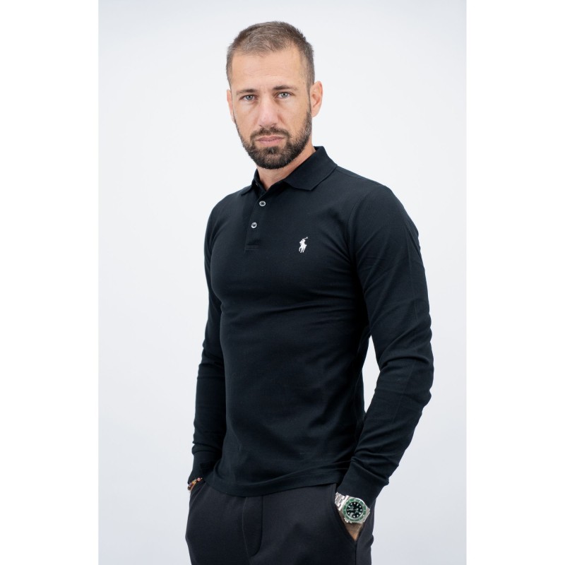 STRECHT LONG SLEEVE KNIT POLO